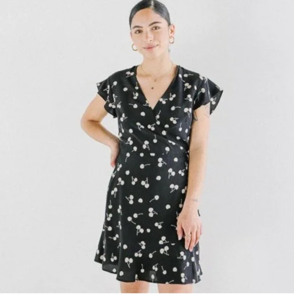 Perfect Rails π― silk Black Cream Cherries Leanne Wrap Dress XS - Picture 1 of 11